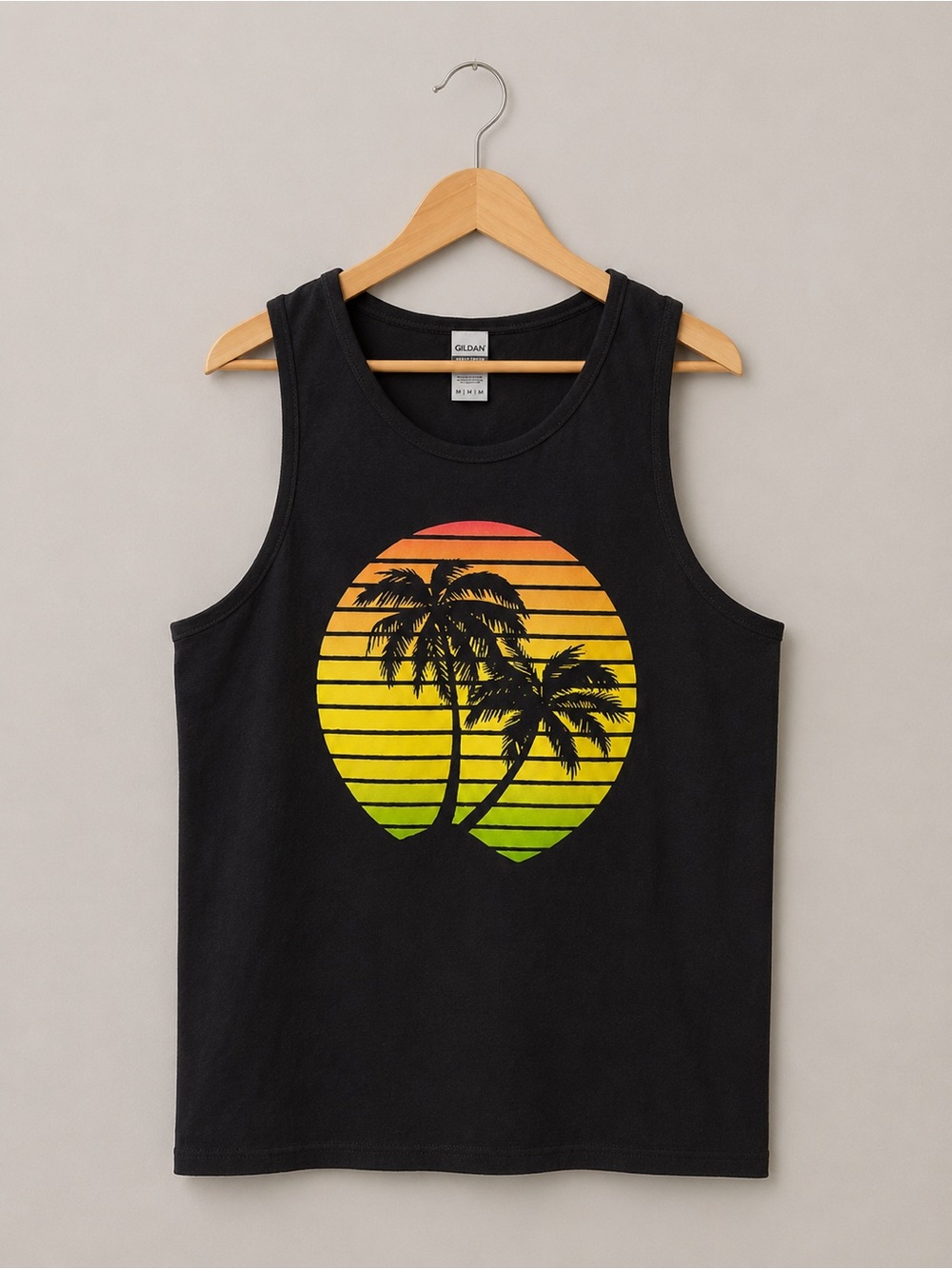 Gildan Heavy Cotton Palm Tree Sunset Graphic Tank Top Men’s, XXL